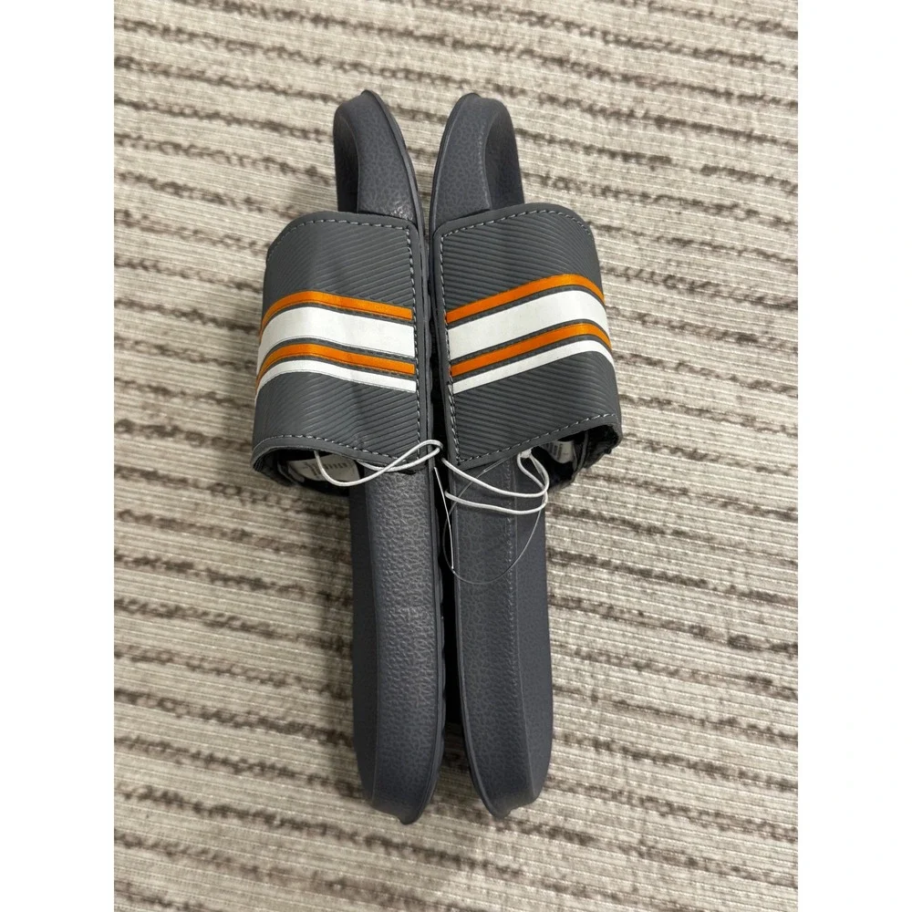 The Childrens Place Boys Grey Orange Striped Slide Sandals Youth Size 3 NWT